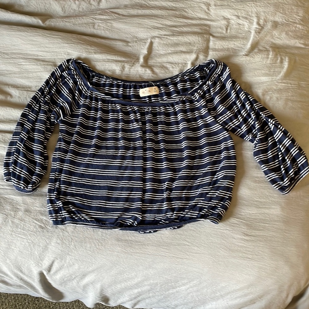 Hollister blue and white striped three quarter shirt